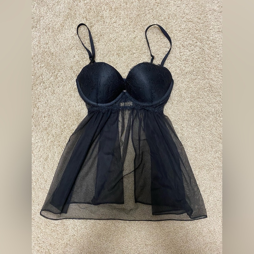 Victoria's Secret Black Sheer Lace Chemise